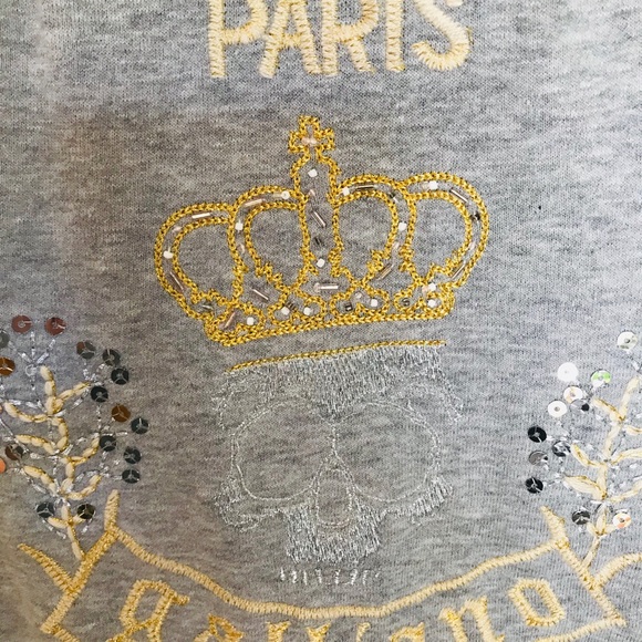 GALLIANO Top Sweat shirt Gray Grey Embellished  M - Picture 2 of 8